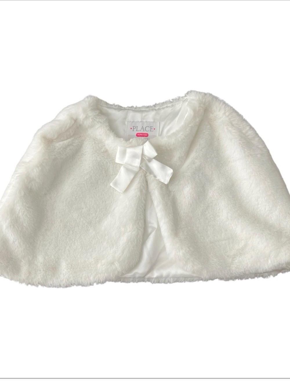 Kids Place White Faux Fur Girls Capelet with Satin Lining